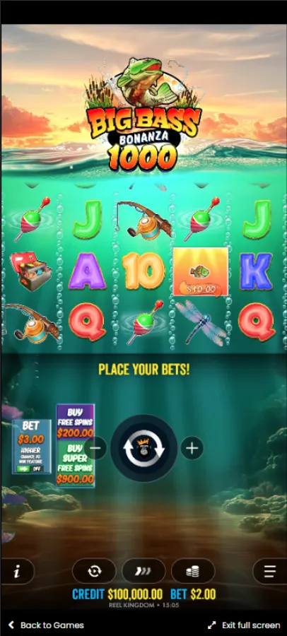 Big Bass Bonanza 1000 Home Screen